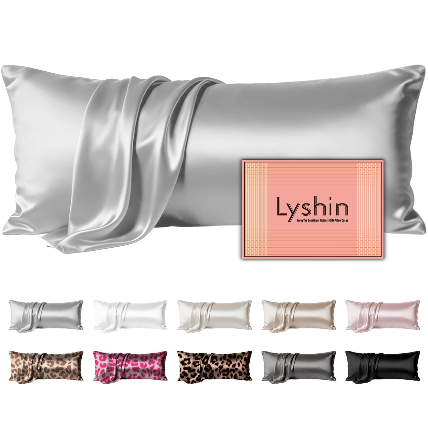 LYSHIN Silk Pillow Cases Standard Size with Hidden Zipper, Leopard