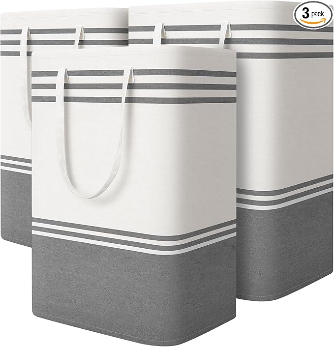 3 Pack Large Laundry Baskets, Laundry Hampers, Freestanding Waterproof Collapsible Clothes Bag with Extended & Reinforced Handles - Clothes Basket for Dorm, Bathroom, Home (75L)