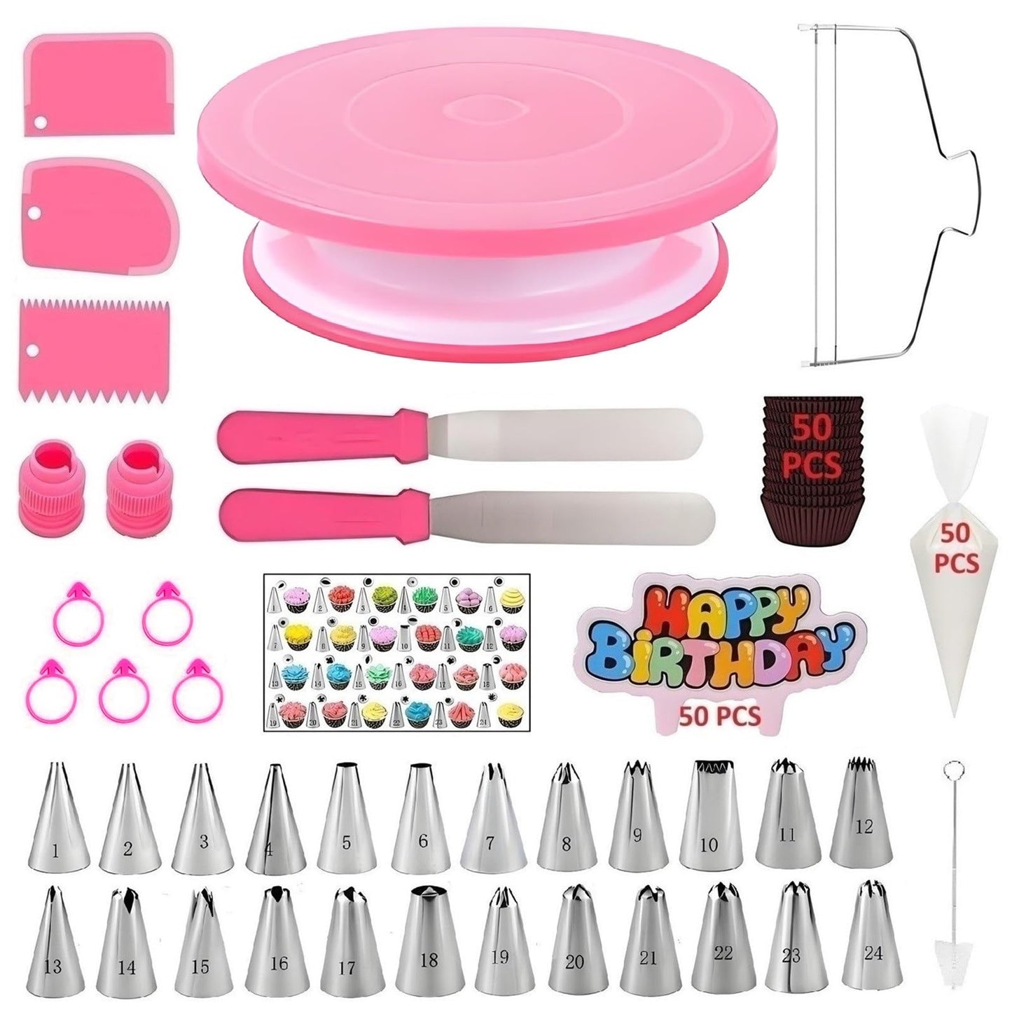 YOQXHY Cake Decorating Kit, 190 Pcs Baking Supplies (Pink)