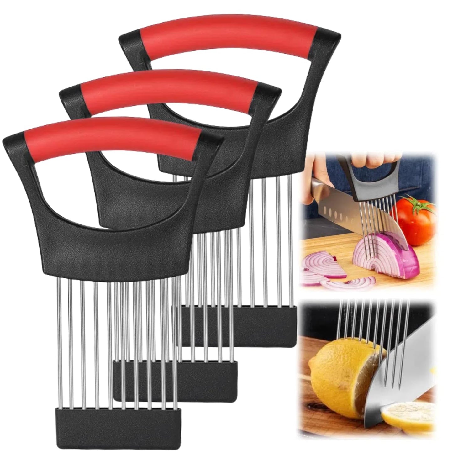 Ultra Onion Slice Holder - Stainless Steel Holder for Slicing Meat, Onion, Potato, Tomato - 3 Pack