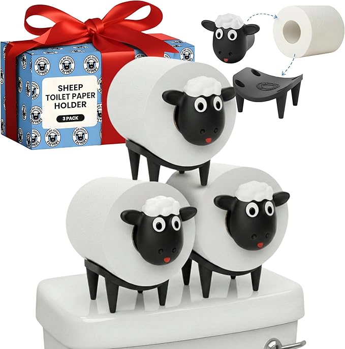 Sheep Toilet Paper Holder 3-Pack, Black Sheep Funny Bathroom Decor, Free Standing Cute Animal Toilet Paper Organizer, Unique Bathroom Accessories, Modern Farmhouse Decor, No Assembly, Gift-Ready