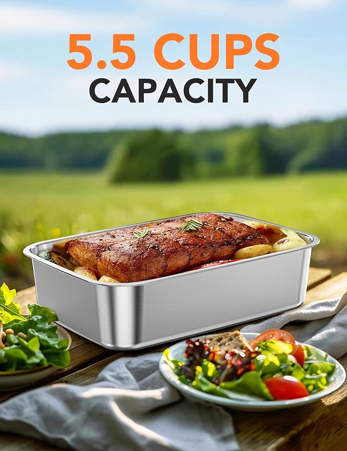 EAST OAK Stainless Steel Inner Container with Lid for Cordless Electric Lunch Box, 1.3L Meal Container for Portable Heated Lunch Box with Removable Tray Divider, Dishwasher Safe