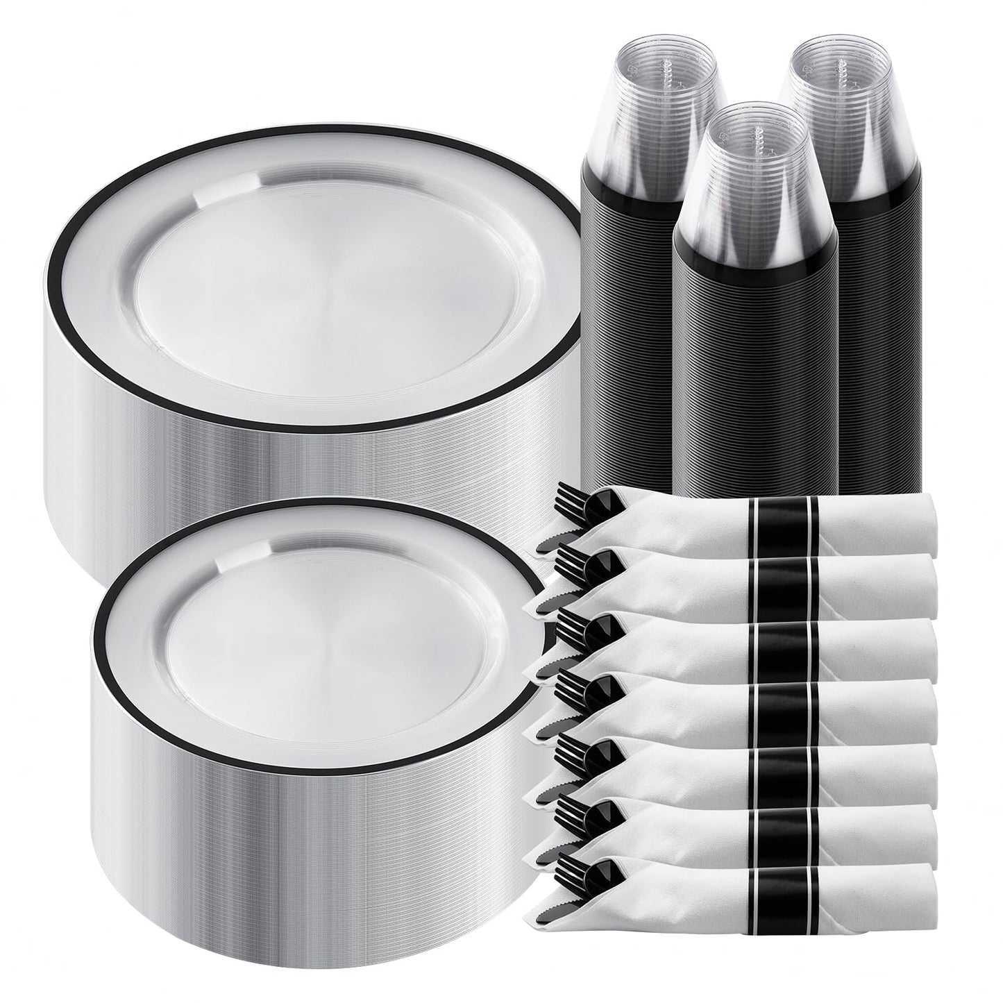Goodluck 175 Pcs Clear Red Plastic Dinnerware Sets for Party for 25 Guests