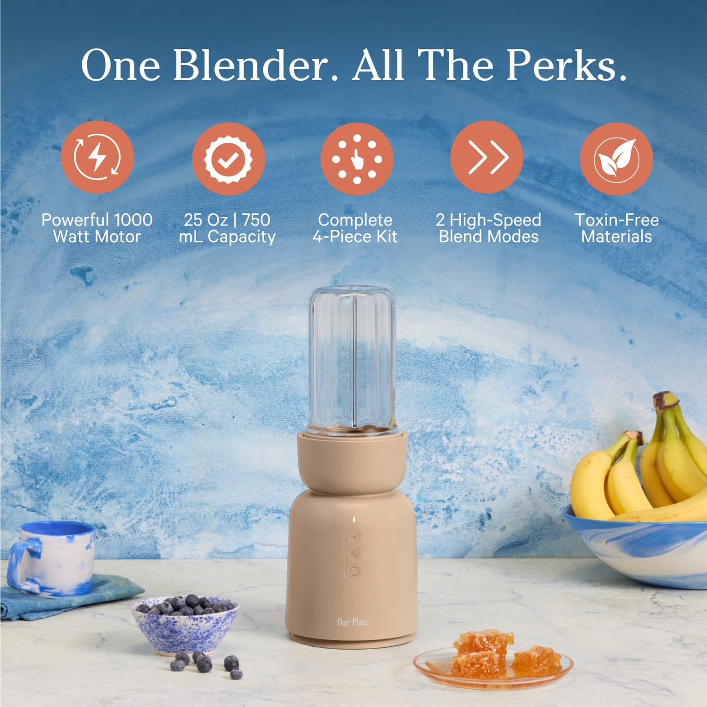 Our Place Splendor Blender, 1000W High-Power Blender with 25 oz Travel Cup