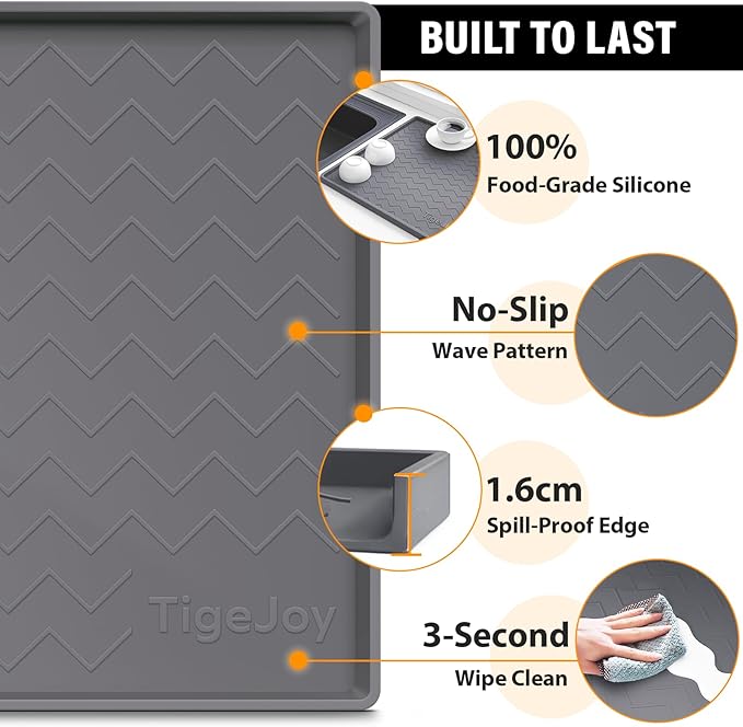 TigeJoy Under Sink Mat 28" x 22", Silicone Mats in Kitchen Bathroom Organizers and Storage, Waterproof Protector for Drawer Shelf and Cabinet Liner, Flexible Drip Tray，Pet Feeding Mat