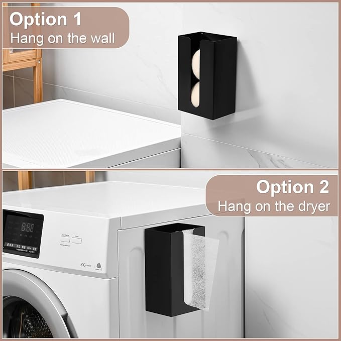 SUBEKYU Magnetic Dryer Sheet Holder for Laundry Room ,Dryer Sheet Container,Iron Dryer Sheet Dispenser for Laundry Storage and Organizition, Wall Dryer Sheet Box,Fabric Sheet Holder,Black