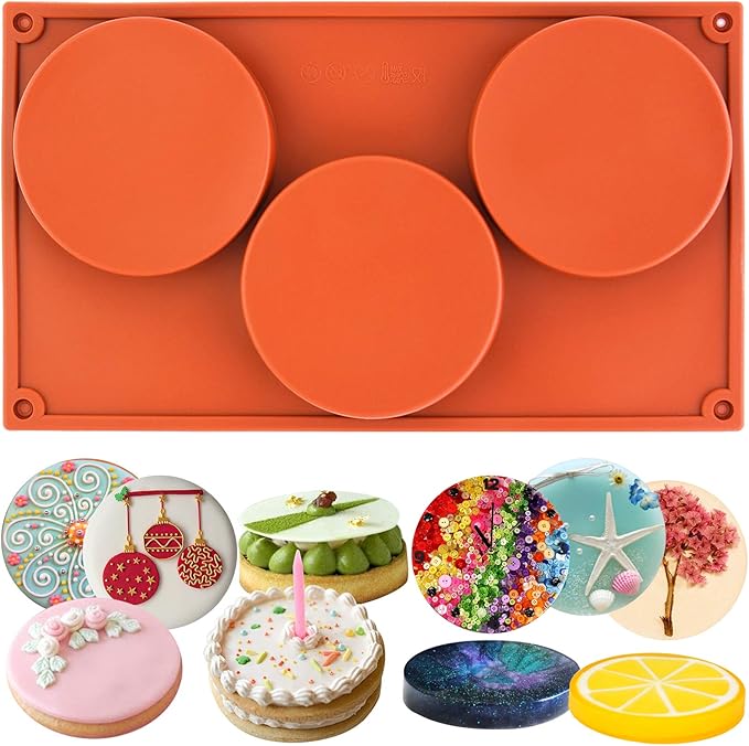 Funshowcase Round Disc Baking Silicone Mold 6-Cavity, 4inch, Circle Epoxy Resin Tray, Chocolate Cake Pie Custard Tart Muffin Sandwiches Eggs Bakeware, Soap Concrete Cement Plaster Pan