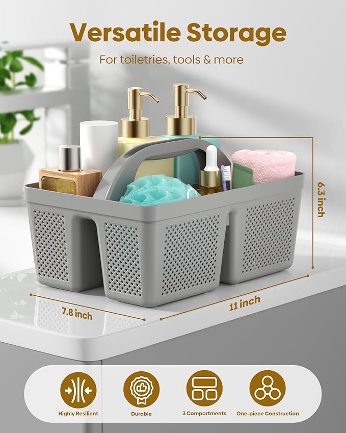4 PCS Portable Shower Caddy, Integrated Handle, Reinforced Plastic, Organizer Storage Bathroom Supplies and Beauty Products, Cleaning Supplies, Shower Basket for Home, Dorm, Shelf and Cabinet