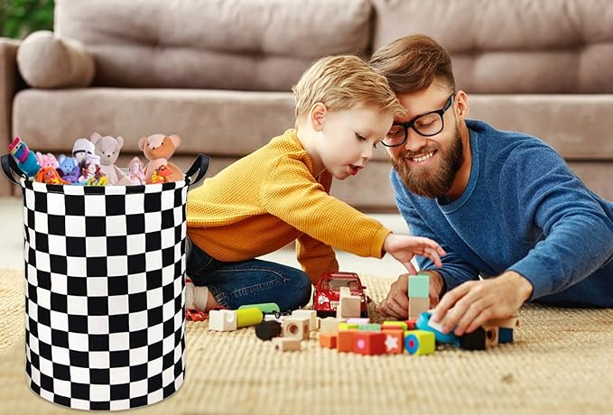 HIYAGON Boys Laundry Basket hamper Kids Hamper Car Toy Organizer Bins for Room Decor,Gift Basket for Bedroom(Racing Flag)
