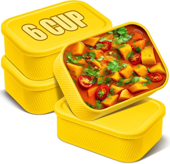 Nuogo 4 Pcs 3.5 Cup Silicone Freezer Trays with Lid Soup Containers, Blue