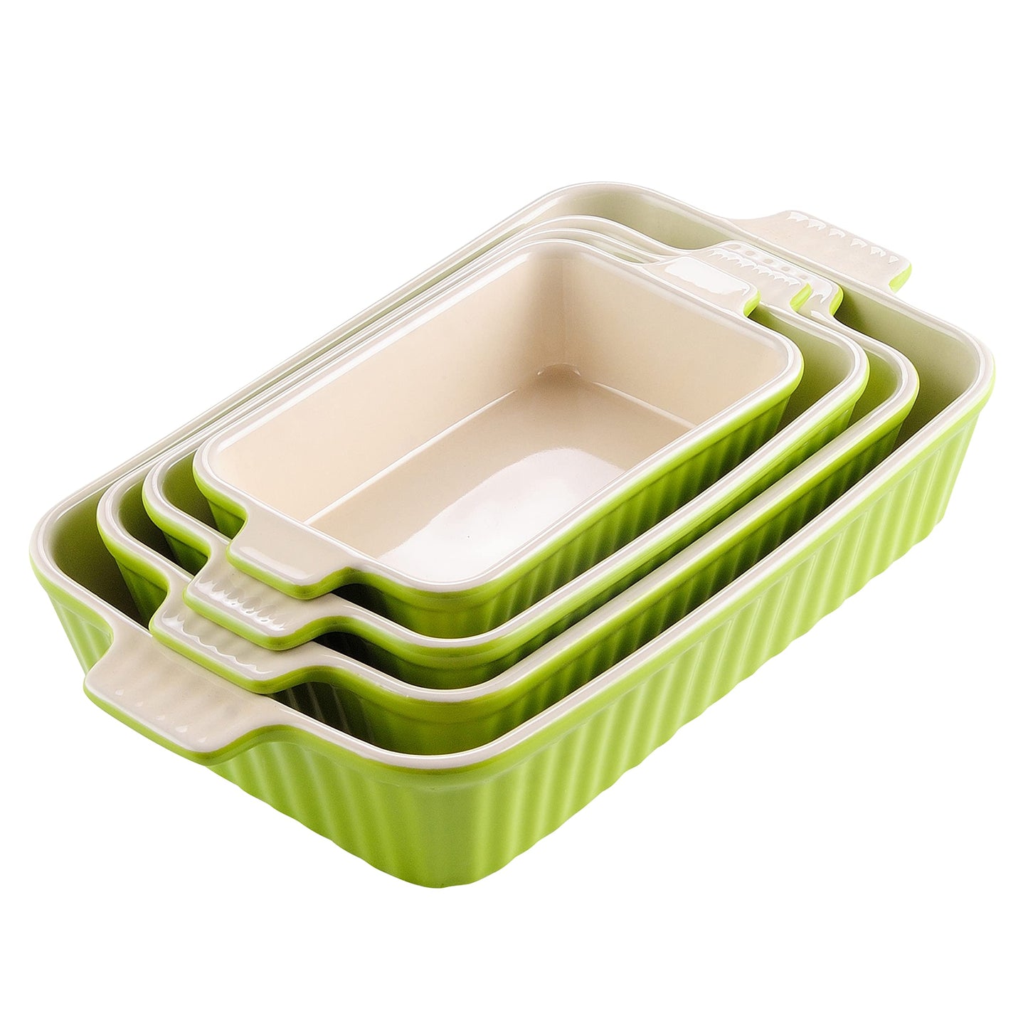 MALACASA Ceramic Casserole Baking Dishes Set of 4, Red with Handles
