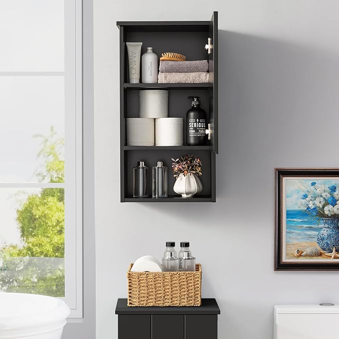 Bathroom Wall Cabinet with Single Door, Soft-Close Hinges, 15x27 inch Wooden Medicine Cabinet for Small Kitchen, Laundry, Entryway, Durable MDF Construction