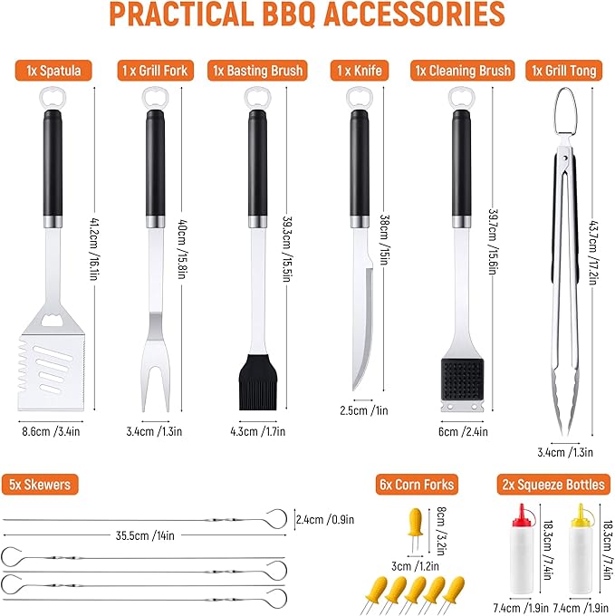 BBQ Grilling Accessories Grill Tools Set, Stainless Steel BBQ Utensils for Grill, Professional Barbecue Accessories Barbecue Kit for Men & Women,Practical Grill Tools for Outdoor Camping,Father's Day