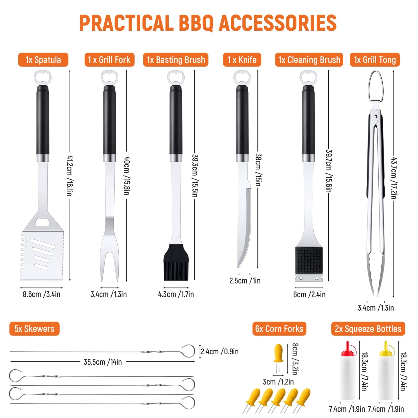 BBQ Grilling Accessories Grill Tools Set, Stainless Steel BBQ Utensils for Grill, Professional Barbecue Accessories Barbecue Kit for Men & Women,Practical Grill Tools for Outdoor Camping,Father's Day