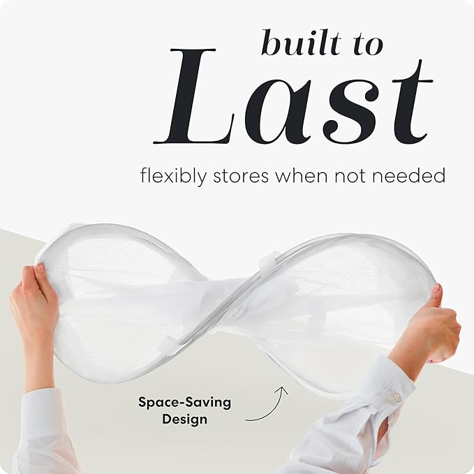 Handy Laundry Mesh Popup Hamper - Two Compartments, Collapsible for Storage and Easy to Open. Folding Pop-Up Clothes are Great for The Kids Room, College Dorm or Travel. (White)