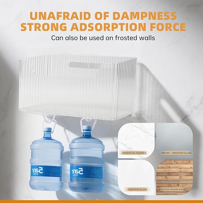 "Set of 3 Shower Caddy & Cabinet Door Organizer - Wall Mounted Shower Shelves with Adhesive, Stackable Plastic Shower Organizer, Clear Bathroom Organizers for Kitchen, Pantry (BPA Free, Large)"