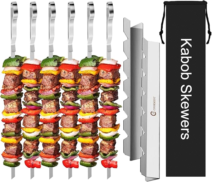 Kabob Skewers Stainless Steel Long BBQ Barbecue Skewers, Flat Metal Kebob
