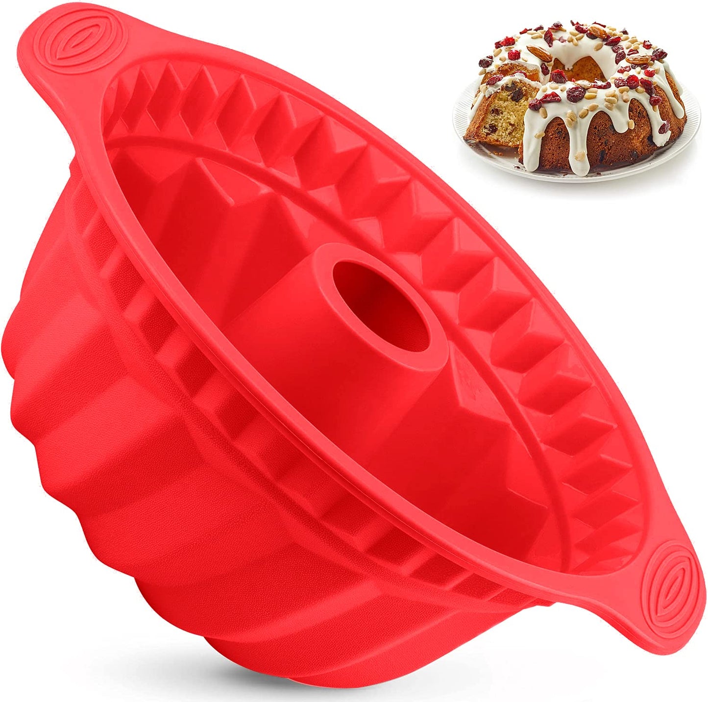 Kenond 2 Pack 9.5 Inch Silicone Fluted Cake Pan, With Sturdy Handle