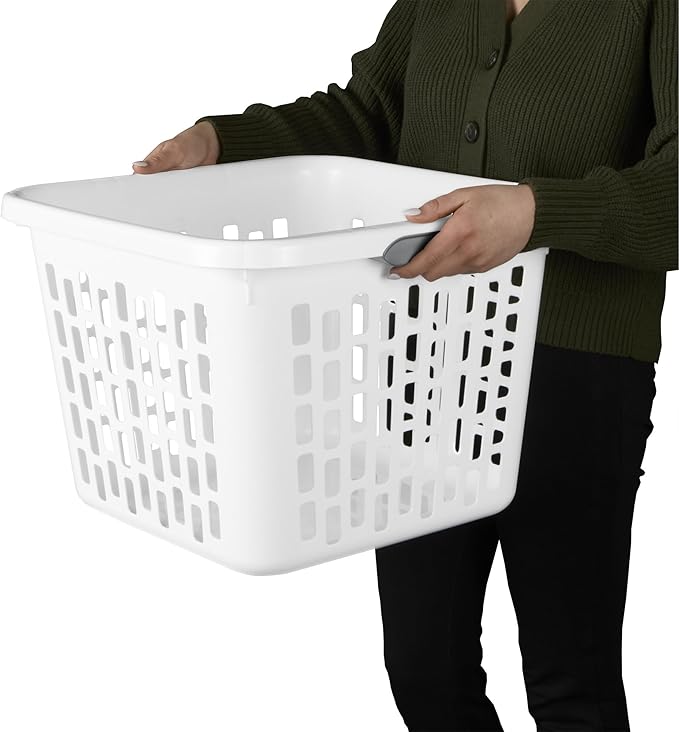 Sterilite Laundry Basket, Plastic Clothes Hamper, Large Square Bin with Comfort Grip Handles and Reinforced Rim, 1.5 Bushel Capacity, White, 12 Pack