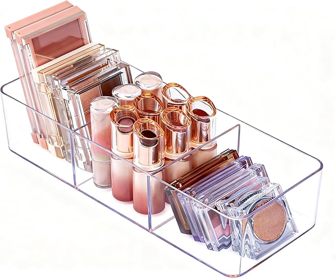 Acrylic Organizers Makeup Storage – Cosmetic Organizer for Bathroom Drawer, Display Case for Vanity, Countertop, Kitchen, Desk 3-Section