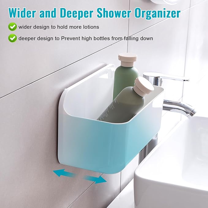 CGBE 2 Packs Cabinet Door Organizer, Acrylic Adhesive Shelf Wall Mounted Storage, Self Adhesive Shower Shelves Without Drilling, Automatic Draining Clear Shower Organizer for Bathroom