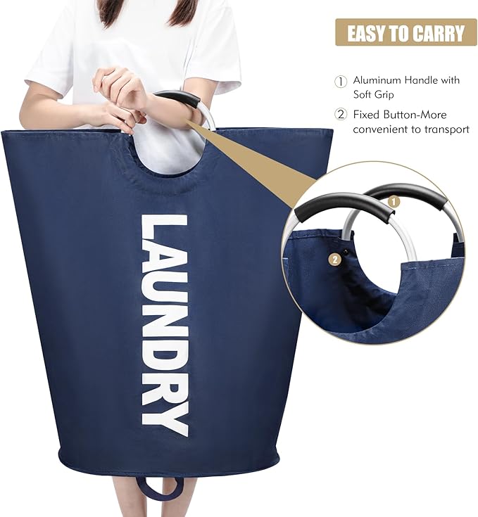 125L X-Large Laundry Basket, Freestanding Tall Clothes Hamper, Collapsible Laundry Bag, Dark Blue