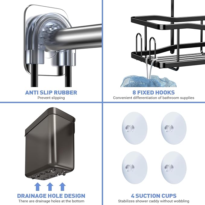 Hanging Shower Caddy Bathroom Organizer: Rustproof Shower Shelf Racks Over Shower Head - No Drilling Inside Bath Shower Rack Shelves Over Showerhead for Shampoo with Soap Holder Black