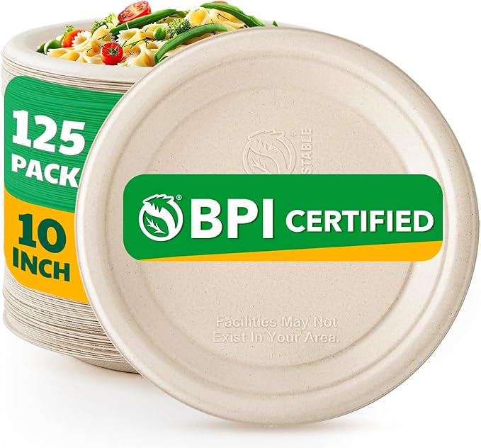Joyborn Heavy Duty Compostable Paper Plates 9 Inch, Natural, 125 Pack