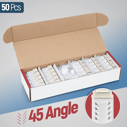Everest 45° Angled RJ45 Cat6 Keystone Jacks 50-Pack in Light Almond