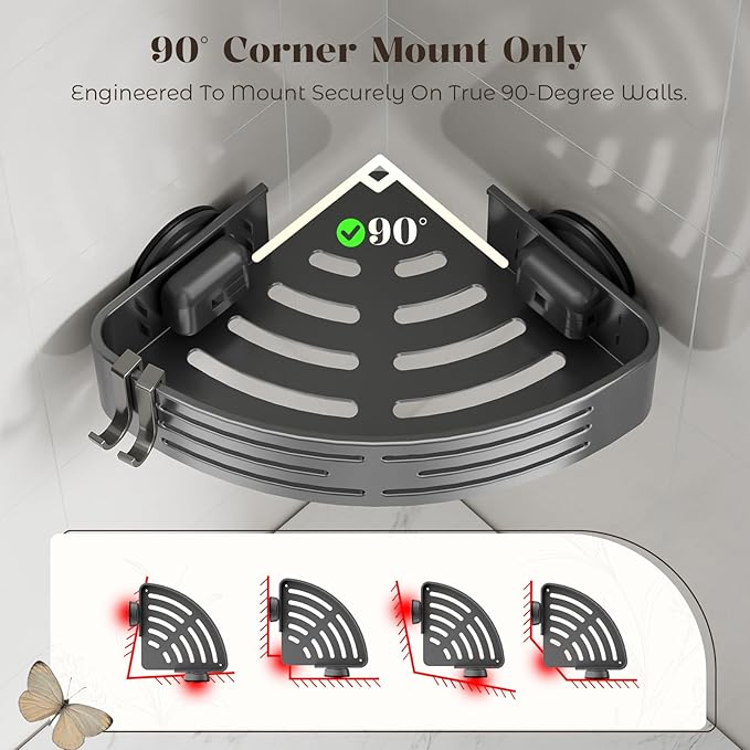Corner Shower Caddy Suction Cup,Shower Shelves with Hooks,No Drilling Powerful Suction Bathroom Organizers and Storage,Removable Waterproof Rustproof Shower Bathroom Accessories Decor(Grey 3Pack)