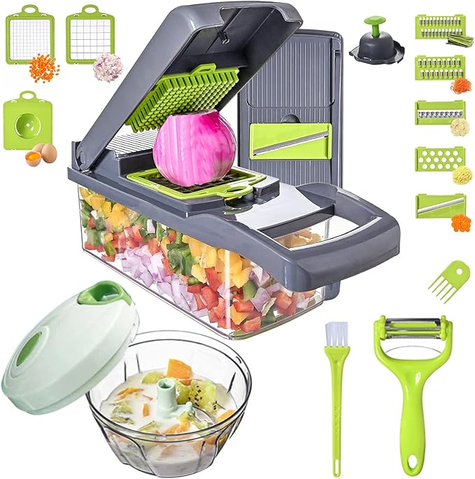Vegetable Chopper with Container 16-in-1, 7 Blades Food Dicer Veggie Slicer