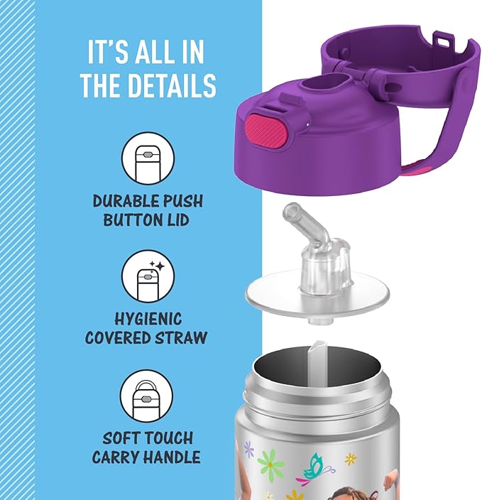 THERMOS FUNTAINER Water Bottle with Straw - 12 Ounce - Kids Stainless Steel Vacuum Insulated Water Bottle with Lid, Encanto