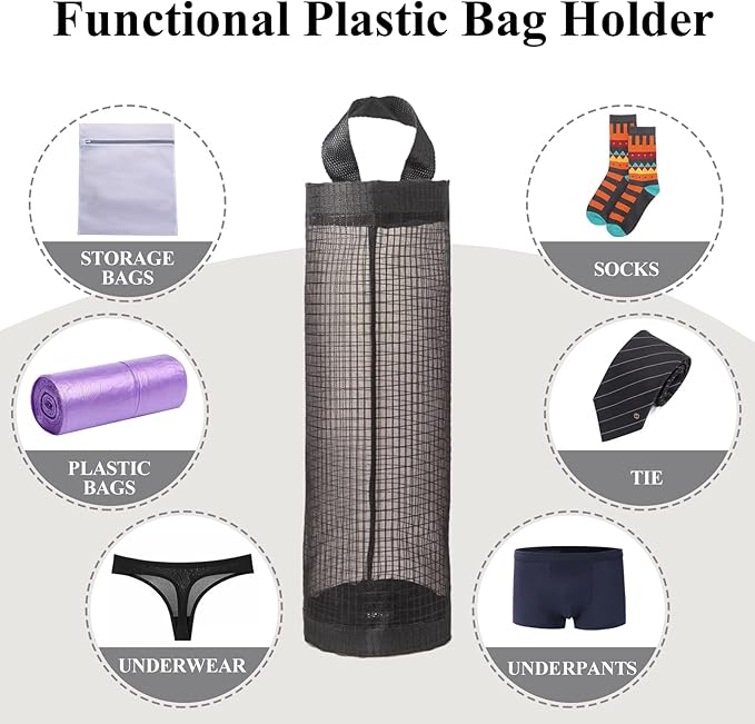 TOGETRUE Plastic Bag Holder, Grocery Bag Holder Mesh Hanging Storage Bag Dispenser (Black 2 Packs)