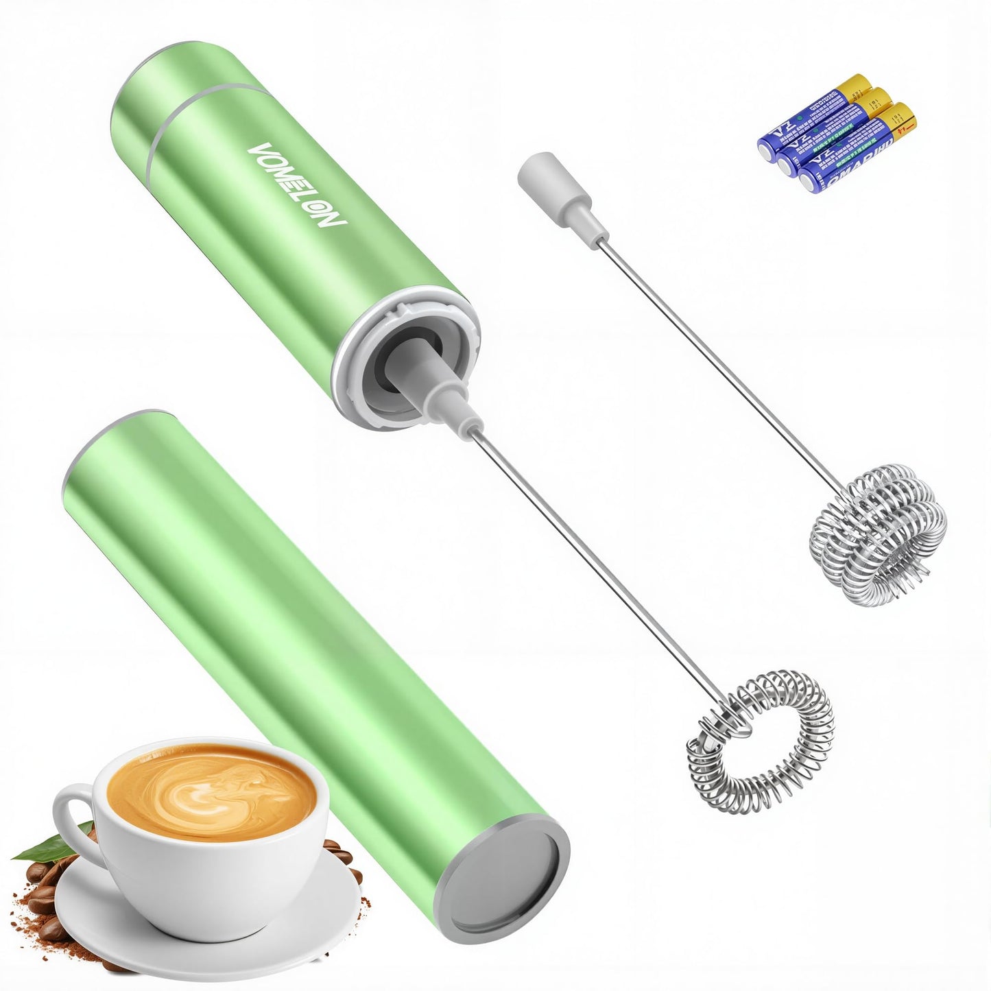 Electric Milk Frother Handheld,Travel Coffee Drink Mixer Batteries Included, 304 Stainless Steel Whisk for latte Cappuccino,Bulletproof Coffee Hot Chocolate,Egg White