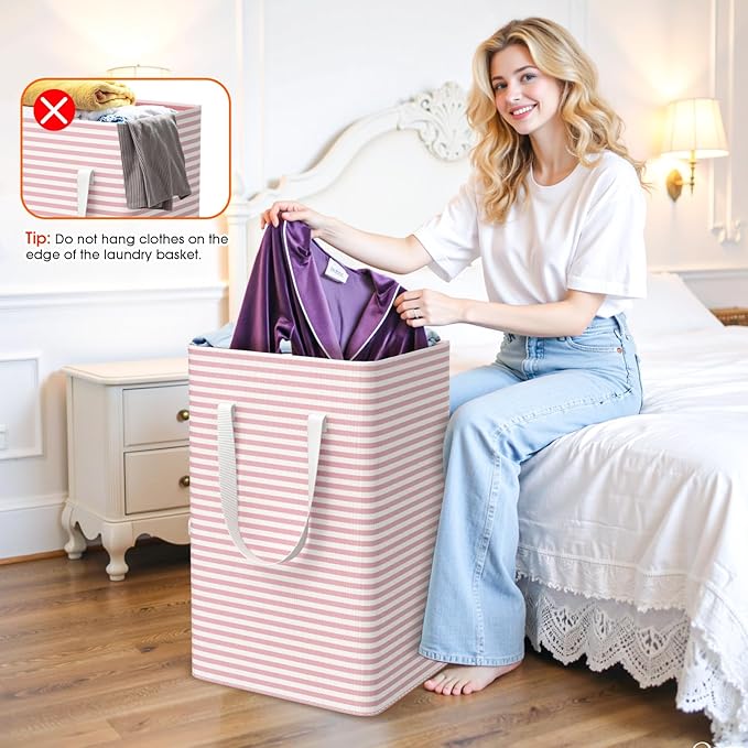 3 Pack Large Laundry Basket,Waterproof & Freestanding Laundry Hamper,Collapsible Clothes Hampers with Easy Carry Long & Reinforced Handles in Bathroom,College Dorm(100Lx3,Pink)