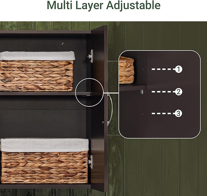 Haotian Wall Cabinet Laundry Room, Medicine Cabinet for Bathroom Kitchen Garage,Floating Cabinet Hanging Storage with Adjustable Shelf, Brown FRG231-BR
