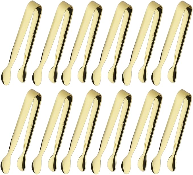 6PCS Ice Tongs Mini Sugar Tongs 4.25Inch Stainless Steel Small Serving Tongs, Small Kitchen Tiny Tongs for Appetizers,Tea Party, Coffee Bar, Desserts (Gold)