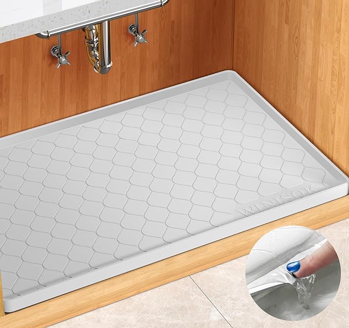 Silicone Under Sink Mat 28" x 19", kitchen Essentials and Gadgets, Shelf liner and Cabinet Protector, Home Organizers and Storage, Waterproof Bathroom Tray