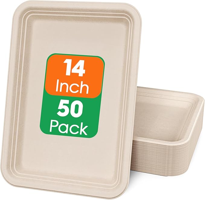 ECOLipak 50 Pack 14 in Compostable White Disposable Food Crawfish Trays
