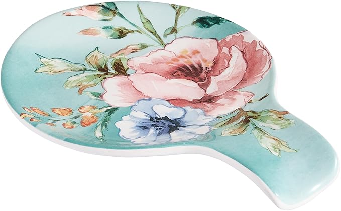 Bico Magnolia Floral Spoon Rest for Stove Top, Ceramic Spoon Holder for Kitchen Counter, Easy to Clean Coffee Spoon Rest Dishwasher Safe, Kitchen Cooking Utensil Rest for Ladles Spatula