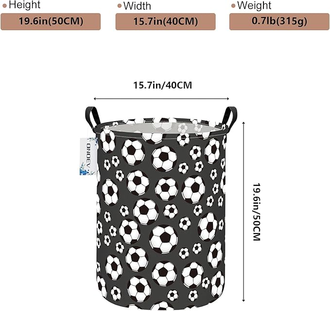 Round Foldable Kids' Football Laundry Hamper Multi Use Laundry Basket Soccer Gift Basket Toy Organizer for Boys and Girls (Soccer)