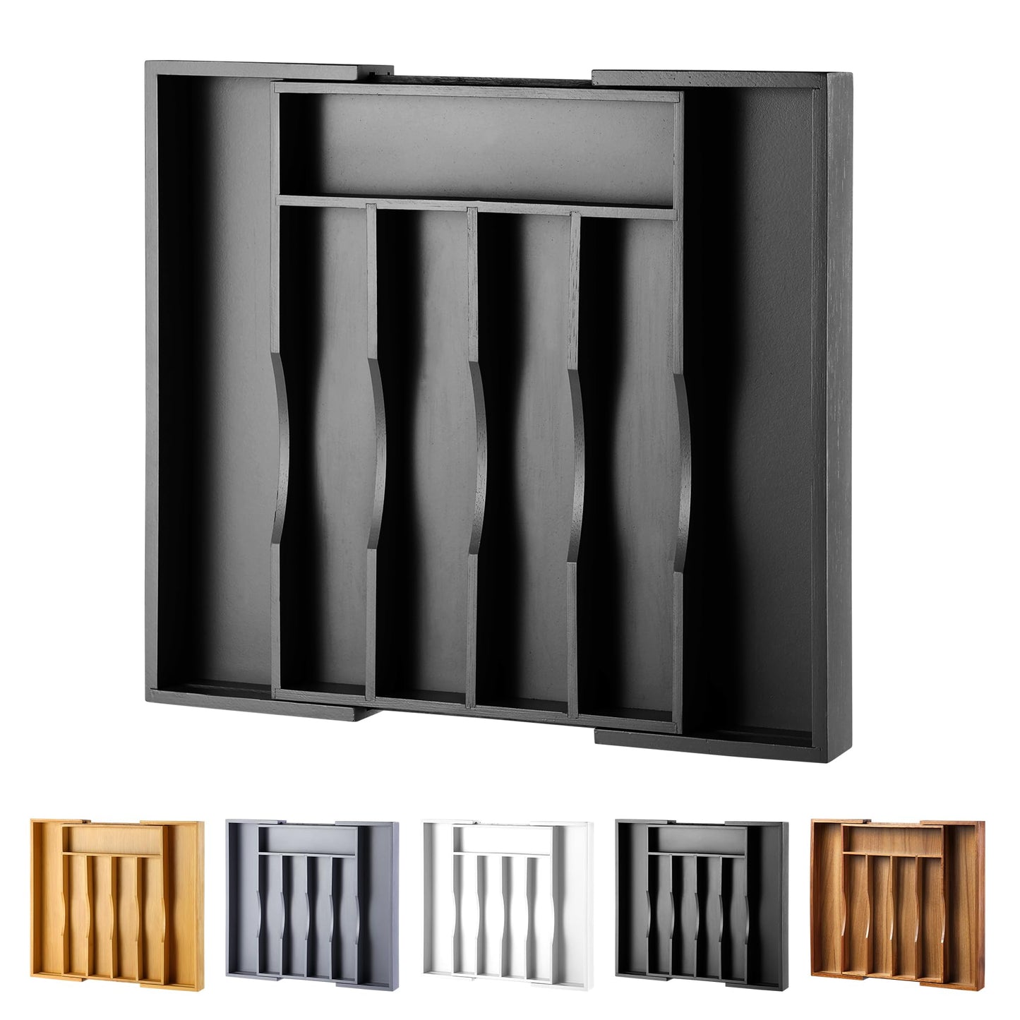 oridom Expandable Bamboo Kitchen Drawer Organizer for Cutlery and Utensils, Adjustable Bamboo Wood Cutlery Tray in Drawer for Flatware and Silverware in Kitchen, (White)