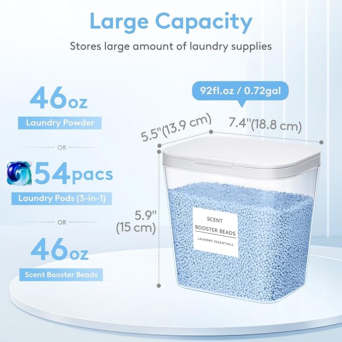 Lifewit 3 Pcs Laundry Pods Container with Pop-up Lid, Detergent Dispenser, Dryer Sheet Holder, Laundry Room Organization Storage Jars for Washing Powder, Soap, Scent Booster Beads, 2700 ml/0.72gal