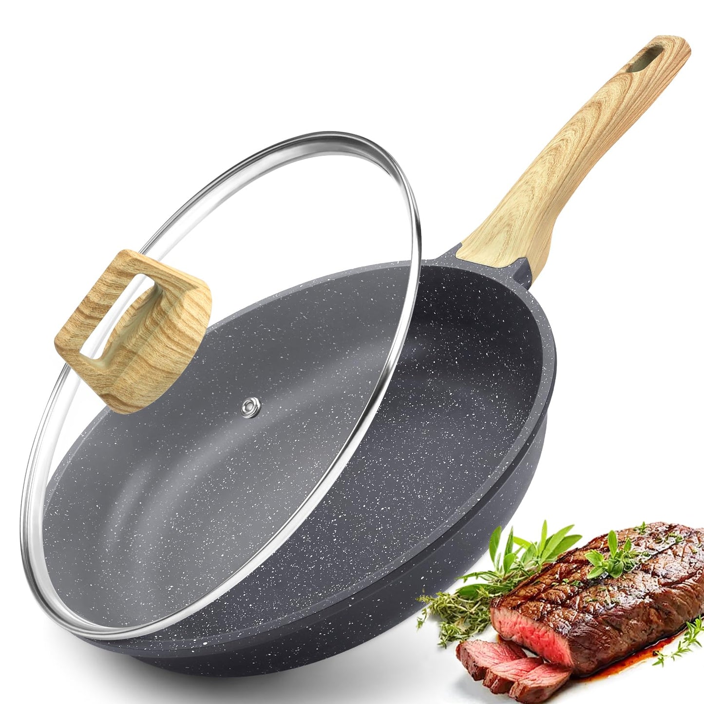 GiPP Ceramic Nonstick Frying Pan with Lid - 10" Healthy Non-Toxic Non Stick Skillet Omelette Pans, Induction Compatible Chef Pan, PFAS & PFOA-Free, Dishwasher Safe, Stay Cool Handles