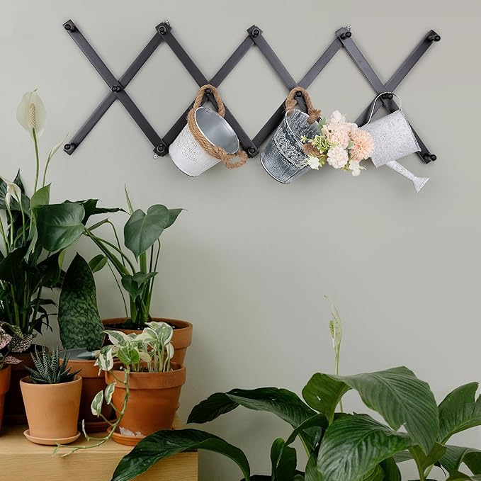 Wall Rack with 14 Hooks, Wooden Wall Expandable Coat Rack for Coat, Hats, Baseball Caps, Coffee Mug, Jewelry(Black)