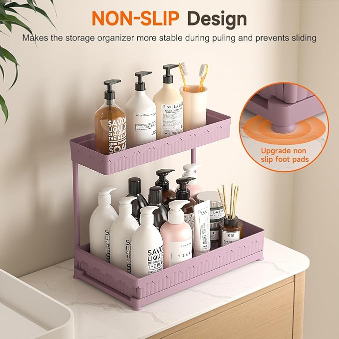 3 Pack Multi-Purpose Under Sink Organizers and Storage, 2026 L-Shaped Pull Out Cabinet Organizer for Bathroom & Kitchen, Under Cabinet Organizer with Hooks Hanging Cup, Pink