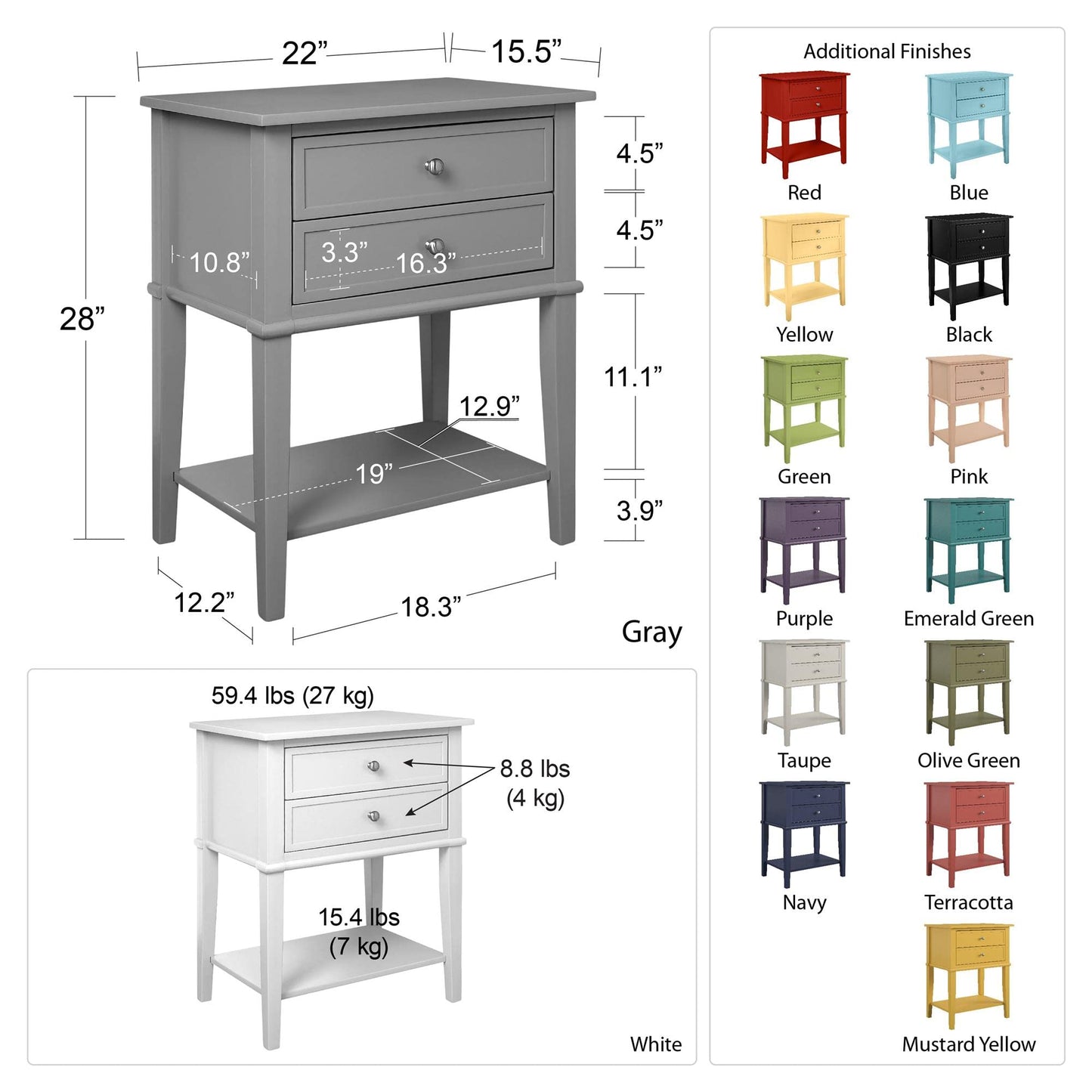 Ameriwood Home Franklin Accent Table with 2 Drawers, Black Finish, Engineered Wood Construction