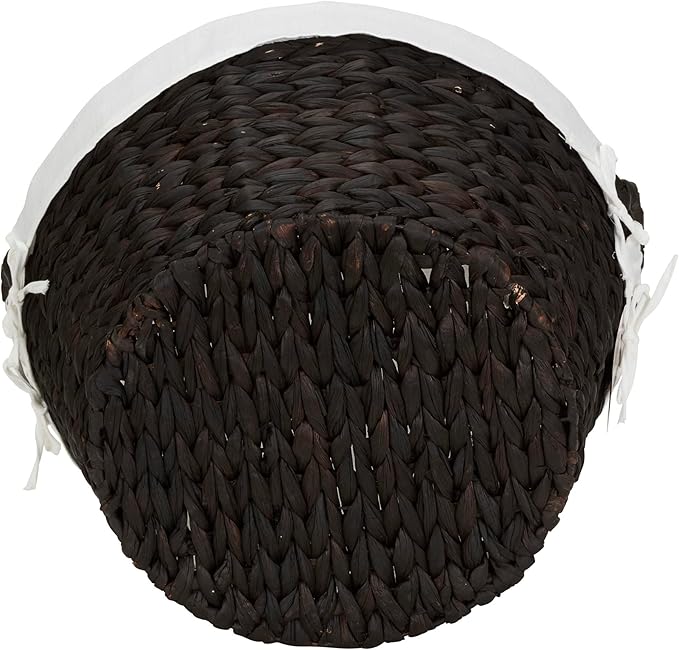 Household Essentials Round Wicker Laundry Basket with Handles, Whimsical Water Hyacinth Basket, Supportive Metal Frame, Removable Polyester Liner, Handwoven, Well-Structured and Versatile, Brown