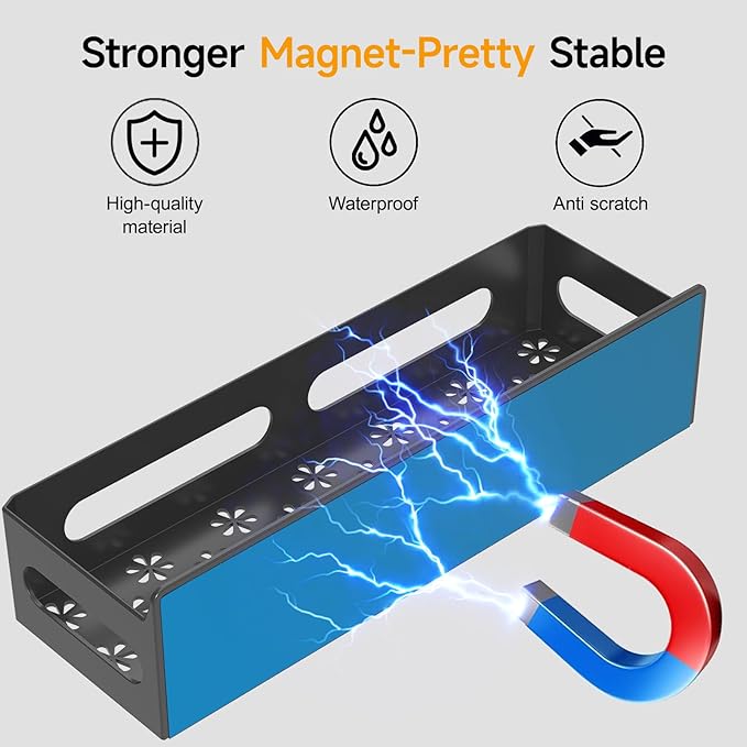 2 Pack Strong Magnetic Spice Rack for Refrigerator, Multipurpose Magnetic Shelf for Fridge with 4 Hooks for kitchen and Bathroom Organization, Black