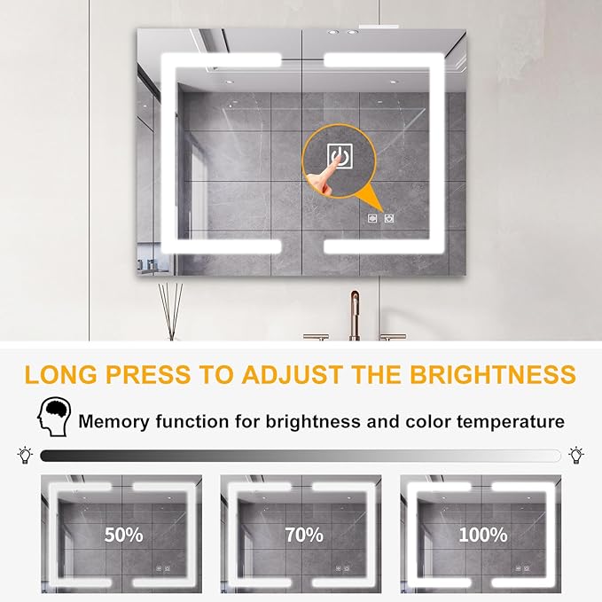 Snughome Bathroom Medicine Cabinet with Mirror and LED Lights, Wall Mount Bathroom Mirror with Storage, Anti-Fog, Built-in Power Outlets, Dimmable 3 Color Temp, Antirust Easy to Install, 31.5" x 23.6"